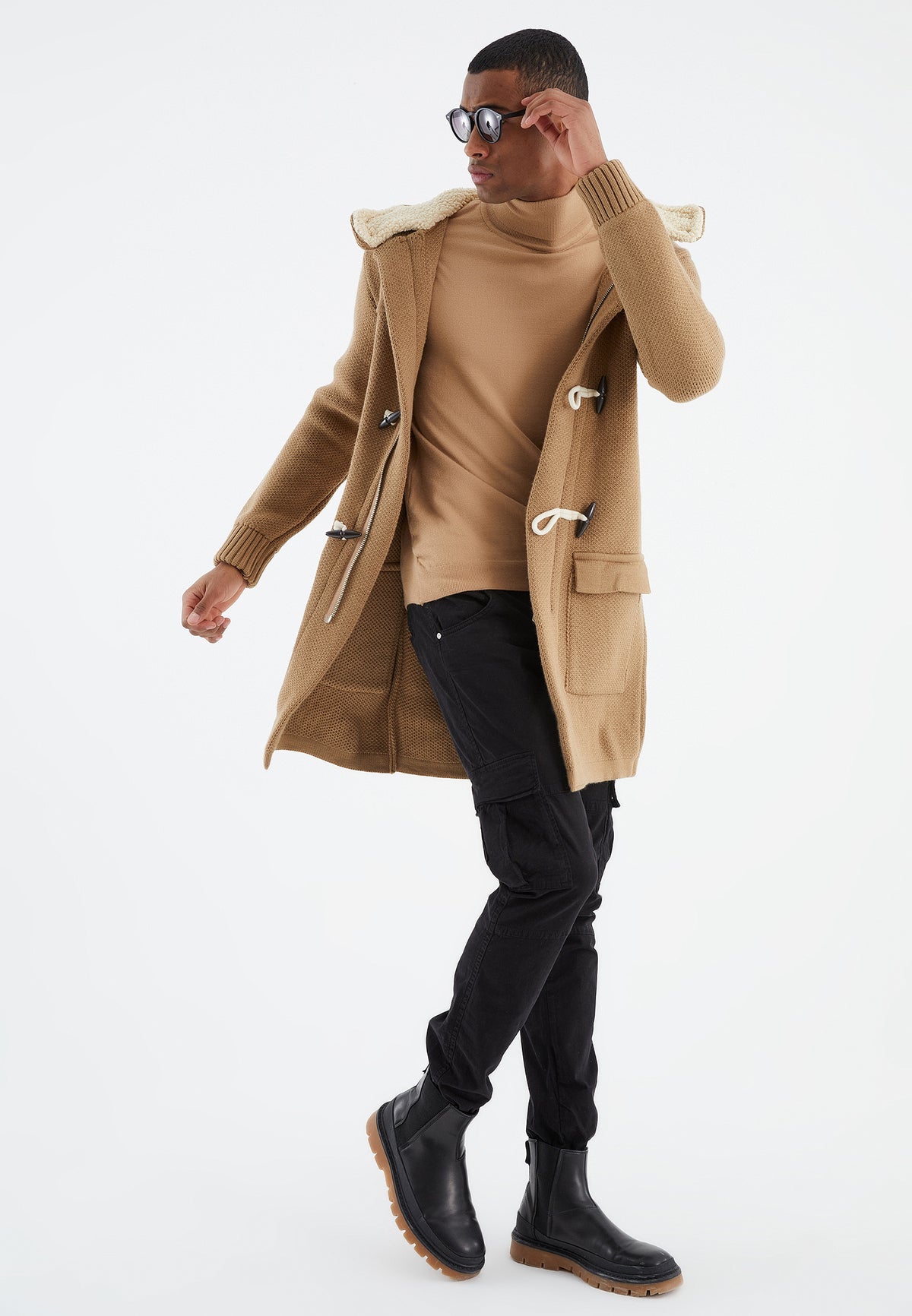 Leif Nelson Herren Strickmantel mit Kapuze