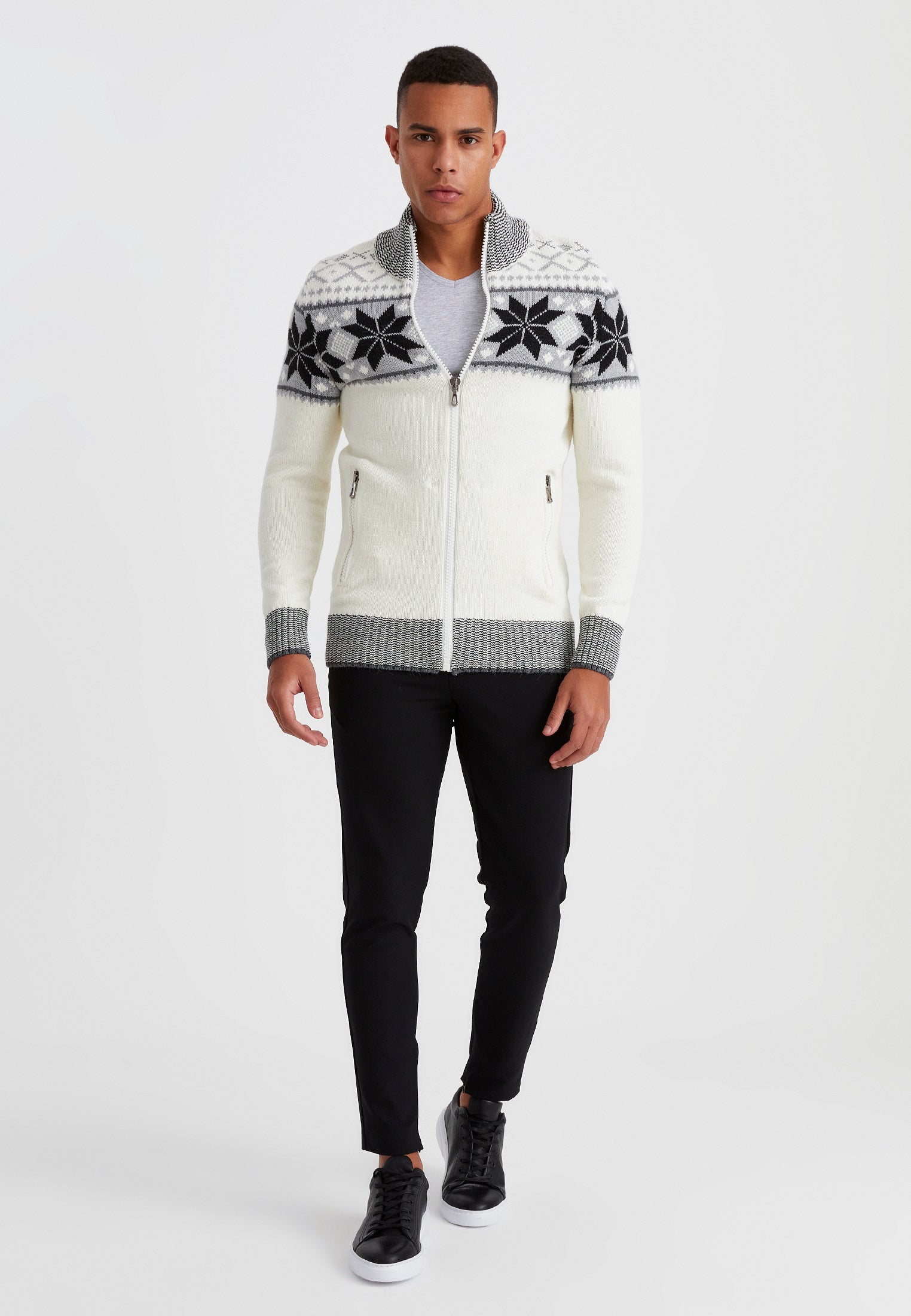 Norweger Pullover Herren - Gemütlicher Stehkragen Cardigan Mit Reißverschluss Für Kalte Tage