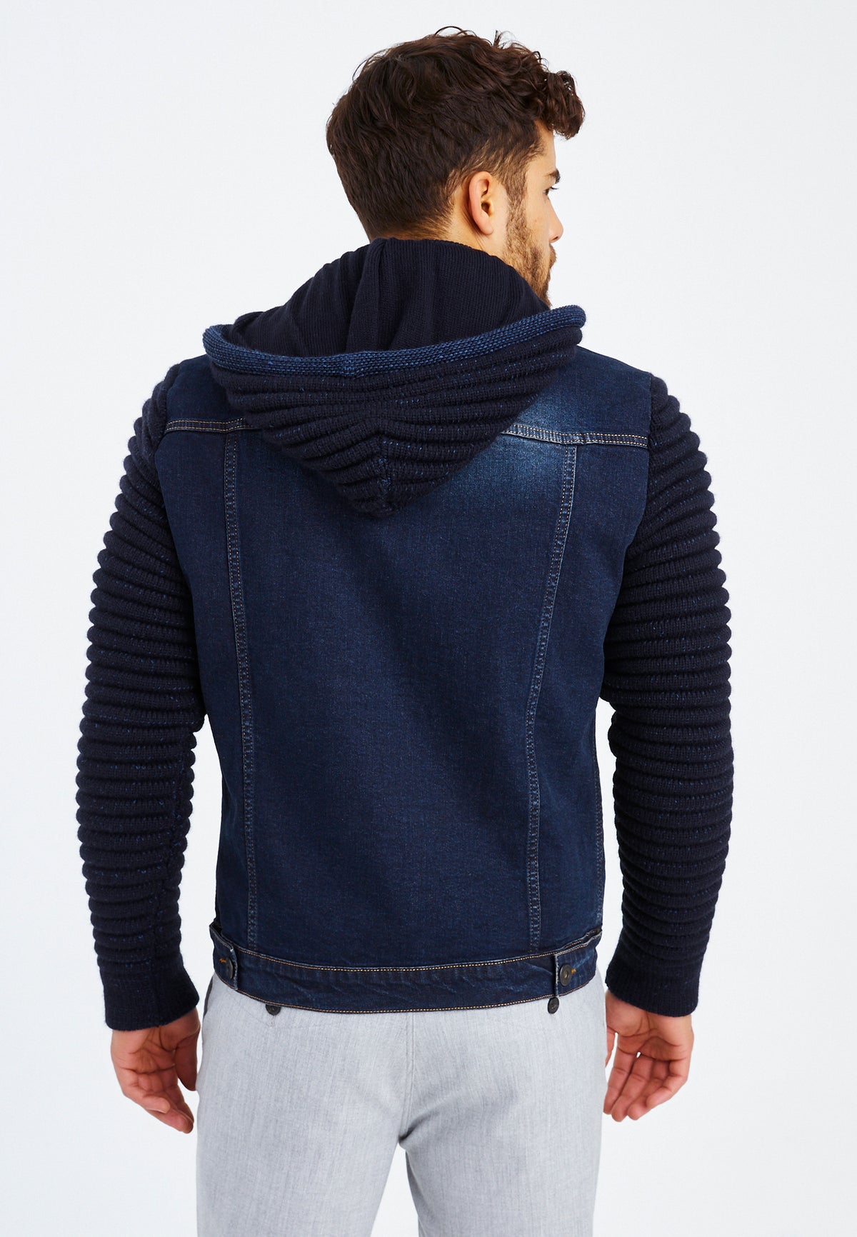 Leif Nelson LN5240 Men's Denim Jacket with Knitted Sleeves, Black, S : Buy Online at Best Price in KSA - Souq is now Leif Nelson LN5240 Men's Denim Jacket with Knitted Sleeves, Black, S : Buy Online at Best Price in KSA - Souq is now