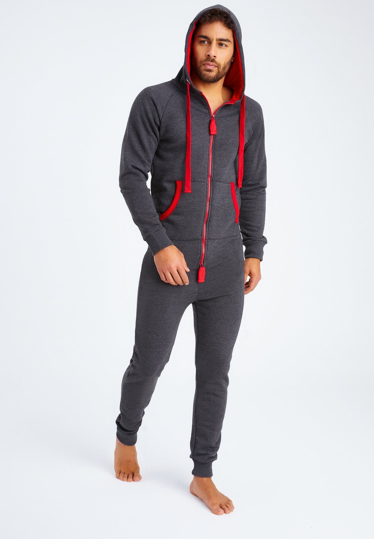 Herren-Jumpsuit Mit Kapuze, Einfarbig, Für Herbst Und Winter