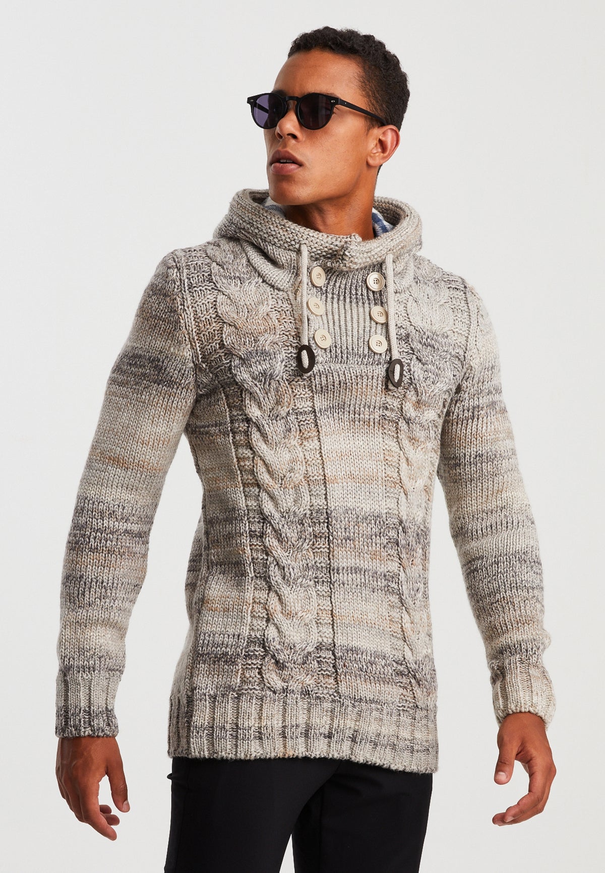 Men's knitted sweater chunky knit hood – Leif Nelson