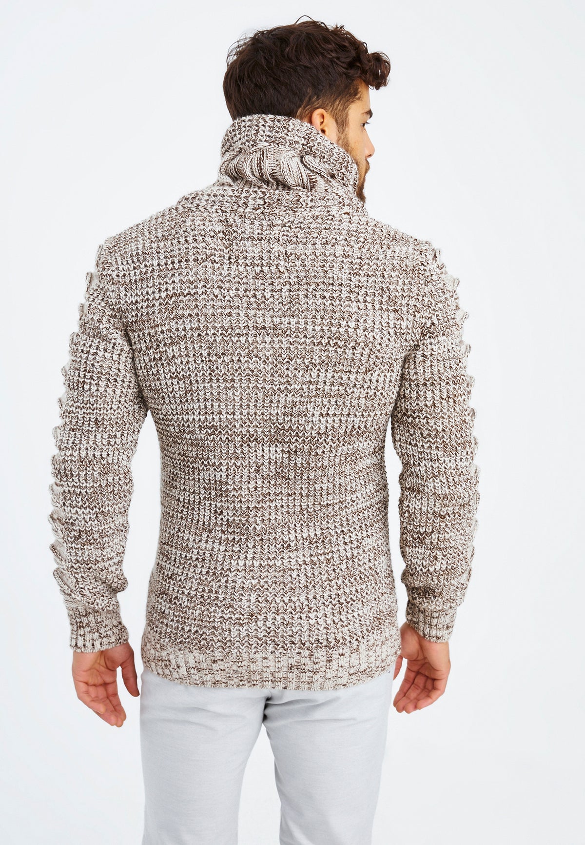 Leif Nelson Men's Slim Fit Sweater Hoodie - Long Sleeve Pullover, Ecru, Size Large